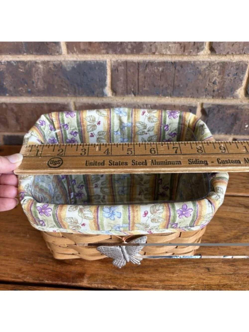 Longaberger  TV Time Basket Butterfly Charm Floral Fabric Liner & Protector